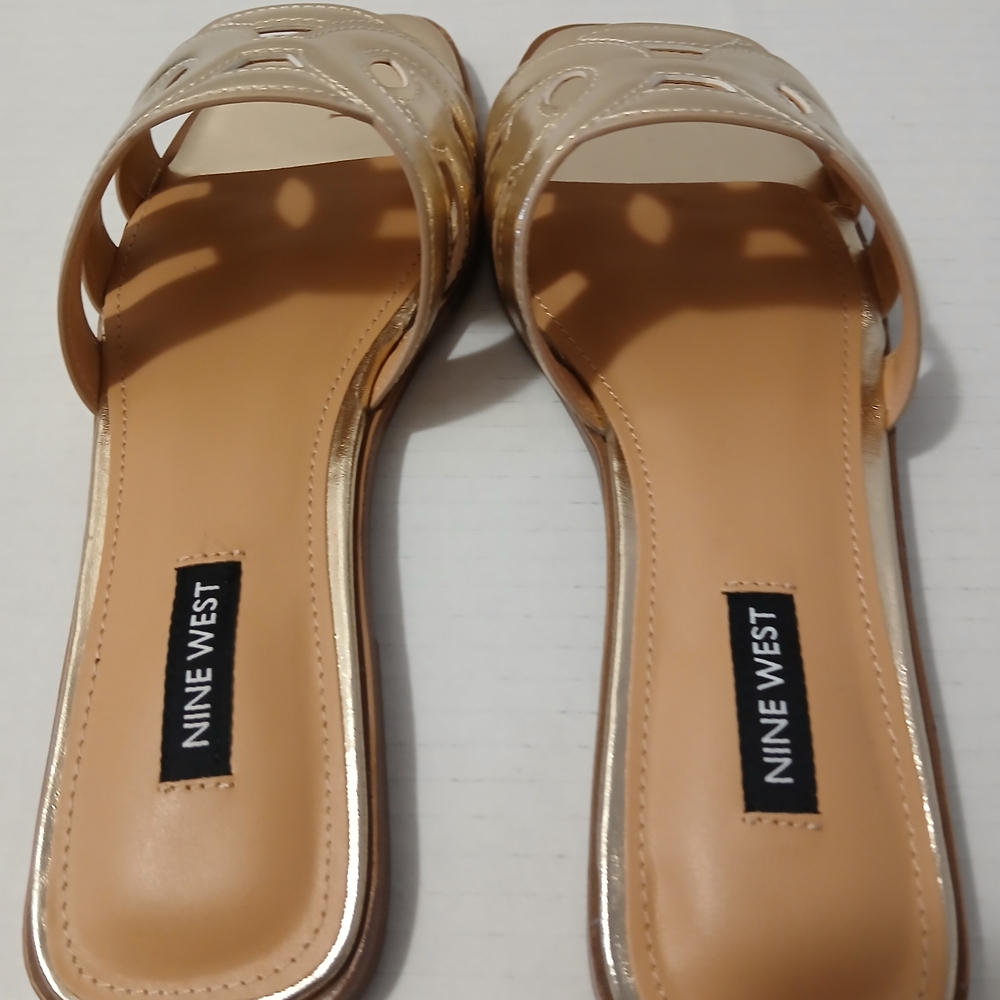 Nine West Women's Metallic Gold Slide Sandals - Picture 2 of 10